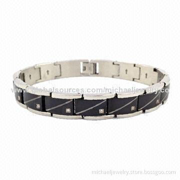 Stainless Steel Bracelets with 13pcs of CZ stones and Interval IP Black Plating